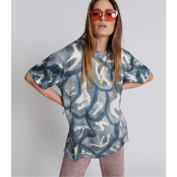 NWT One Teaspoon Reflection Hand Printed Satin Tee Size S - Picture 1 of 8